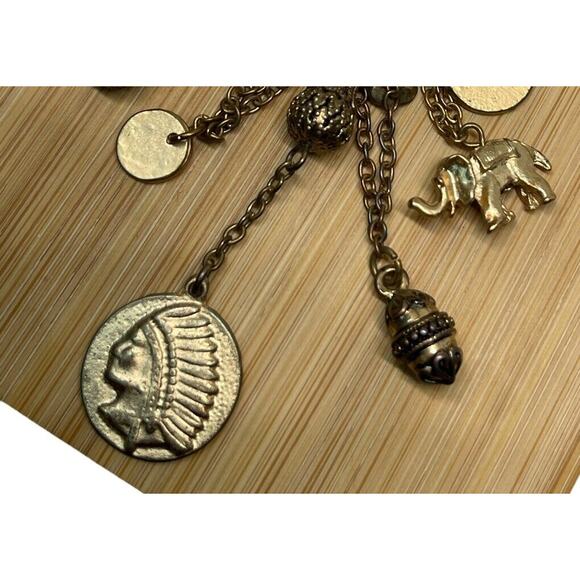 Vintage Open Work Indian Head Pendant Necklace Gold Tone Boho Elephant Disc VTG - Picture 7 of 8